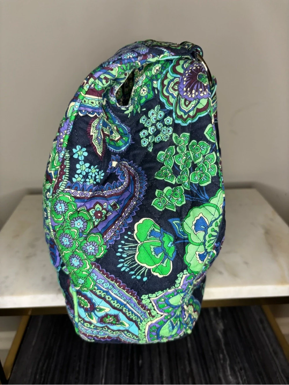 Vera Bradley large hobo rolled handle with rings Blue Rhapsody retired